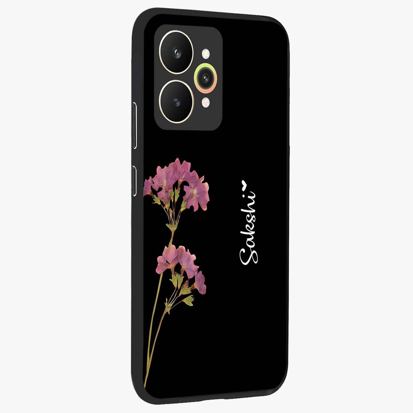 Riching Lavender Flower Custom Name Glass Case upright view showcasing elegant lavender floral artwork with personalized aesthetic.