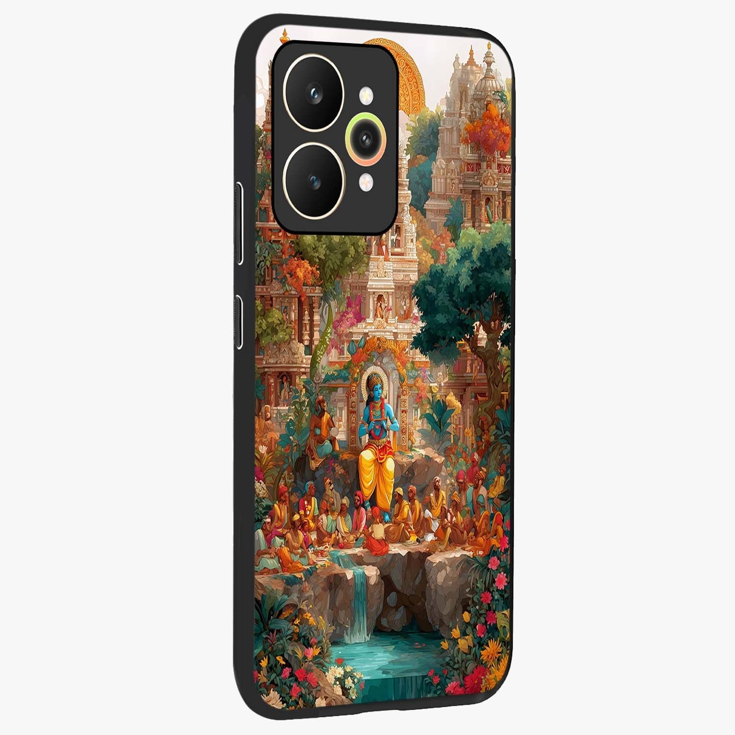 Sacred Sunlight Gods Glass Case upright view showcasing glowing divine artwork with sacred mythological theme.