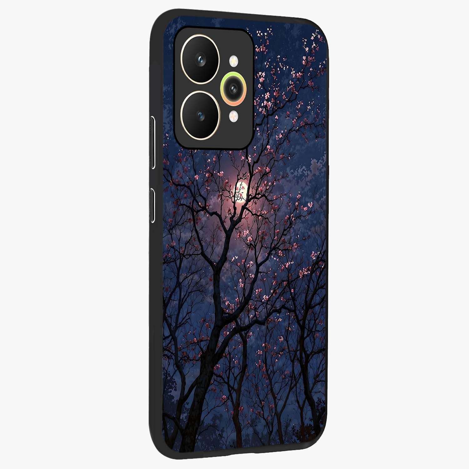 Twilight Sakura Serenade Glass Case upright view showcasing beautiful cherry blossom artwork with serene evening theme.