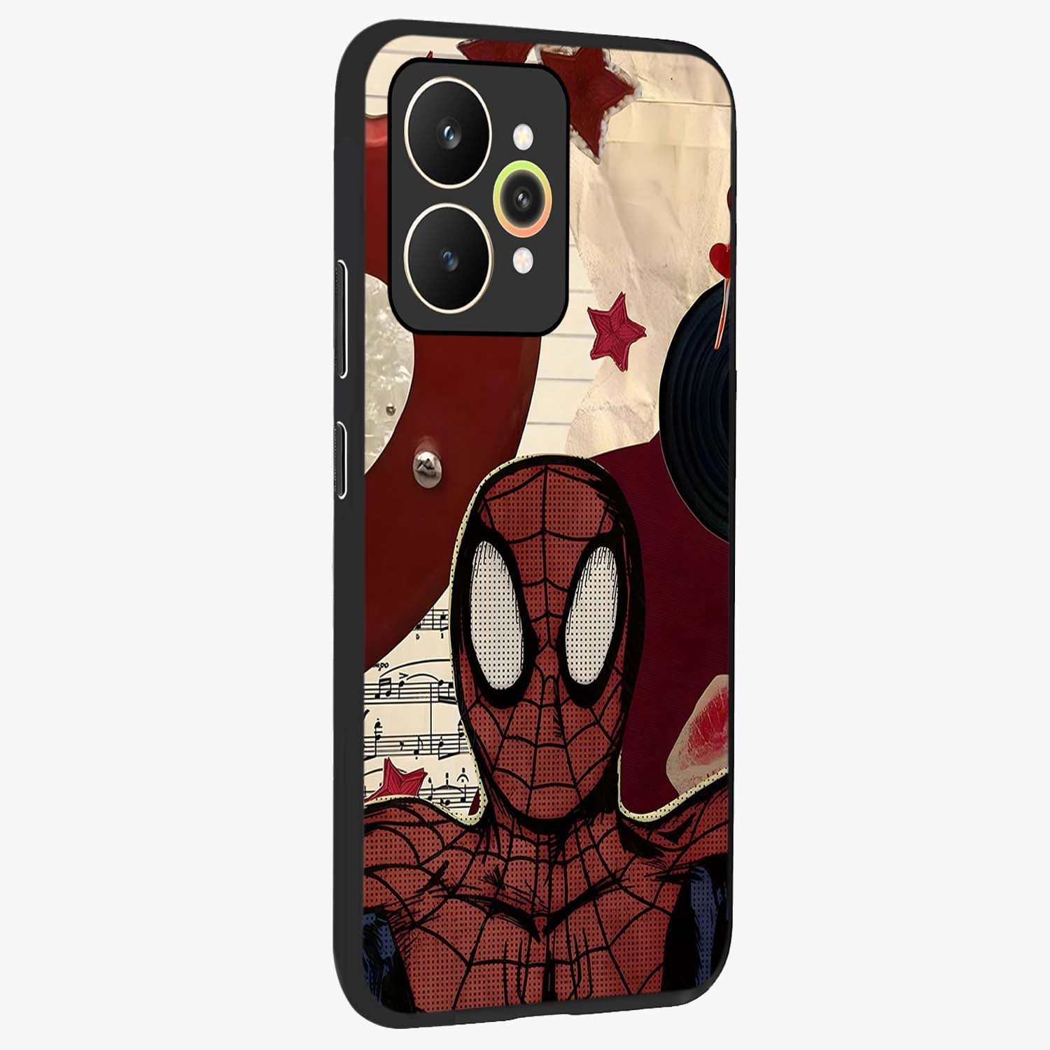 Web Warrior Vibes Glass Case upright view showcasing energetic superhero artwork with bold action theme.