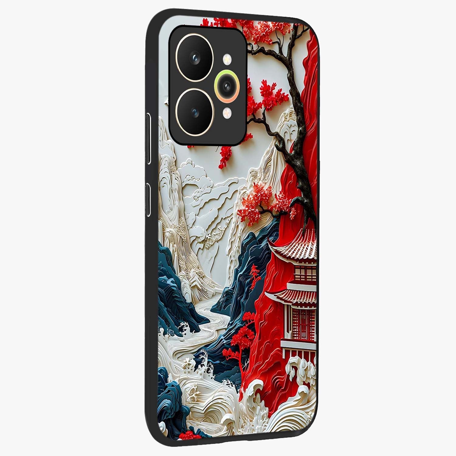 Whispers Of Sakura Waves Glass Case upright view showcasing delicate cherry blossom artwork with elegant nature theme.
