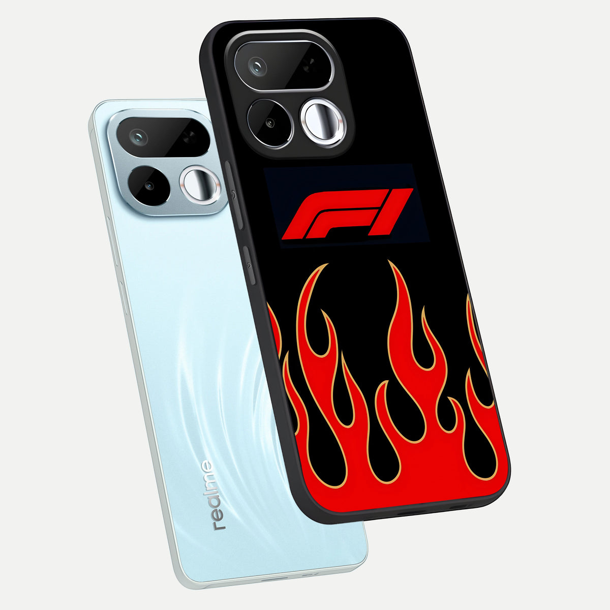 Fire F11 Glass Case displayed in angled mockup highlighting bold fire inspired graphic with energetic aesthetic style.