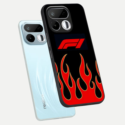 Fire F11 Glass Case displayed in angled mockup highlighting bold fire inspired graphic with energetic aesthetic style.