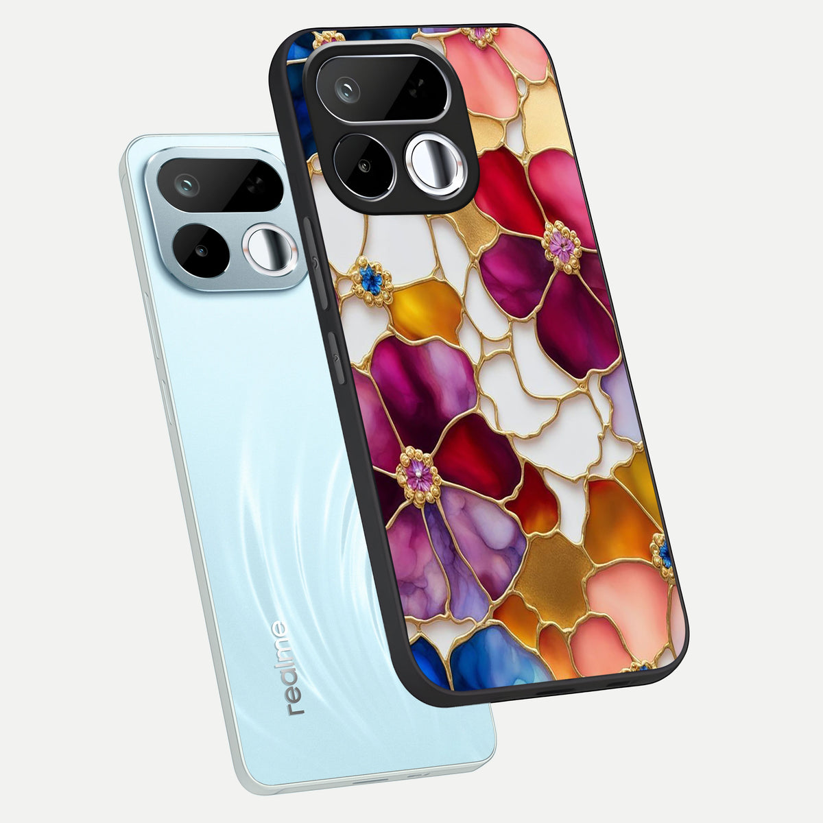 Marble Flower Pattern Glass Case displayed in angled mockup highlighting elegant marble floral design with modern aesthetic.