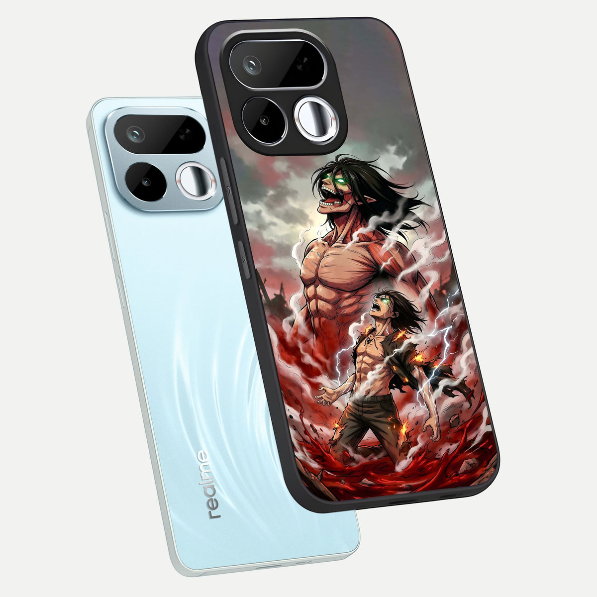 Titan Awakening Fury Glass Case displayed in angled mockup highlighting dramatic giant warrior design with bold anime aesthetic.