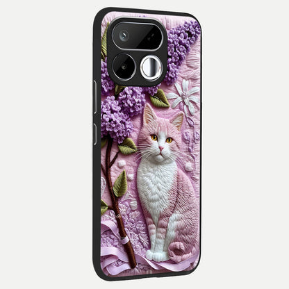 Lavender Cat Whimsy Glass Case upright view showcasing charming cat artwork with whimsical lavender theme.