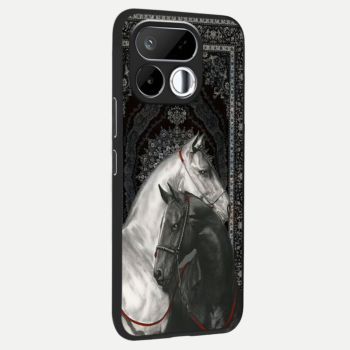 Majestic Ride Legacy Glass Case upright view showcasing dynamic ride inspired artwork with modern automotive theme.