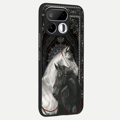 Majestic Ride Legacy Glass Case upright view showcasing dynamic ride inspired artwork with modern automotive theme.