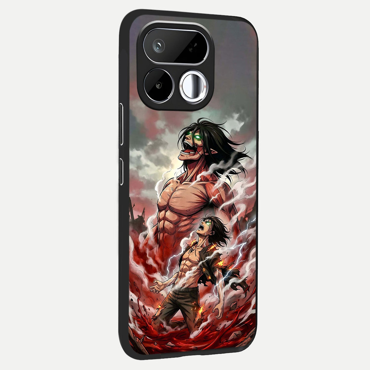 Titan Awakening Fury Glass Case upright view showcasing intense titan artwork with epic fantasy theme.