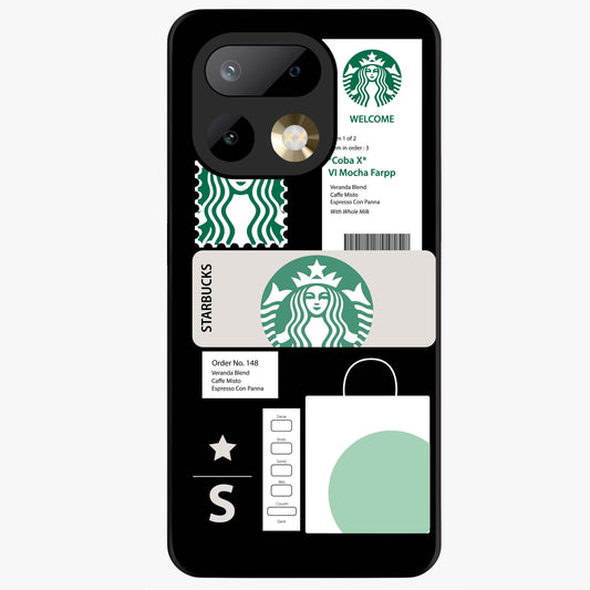 Starbucks Mocha Glass Case showing flat back view with coffee inspired artwork and glossy glass finish.