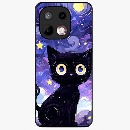 Abstract Cat Art Glass Case showing flat back view with artistic cat illustration and glossy glass finish.