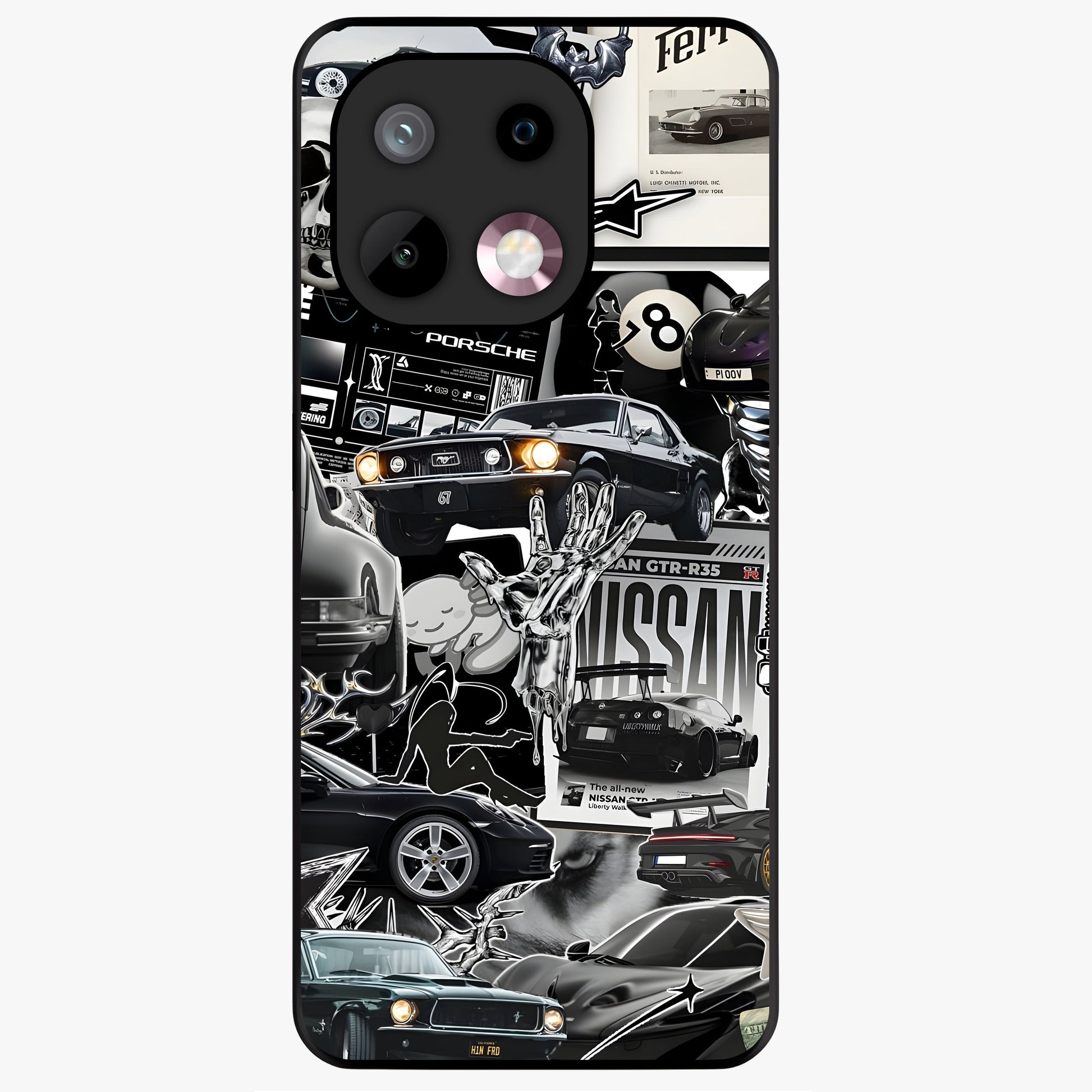Aesthetic Dark Love Glass Case showing flat back view with dark romantic artwork and glossy glass finish.