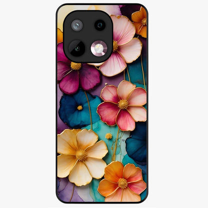Artlyn Grace Flower Pattern Glass Case showing flat back view with elegant floral pattern artwork and glossy glass finish.
