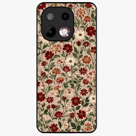 Biege Flower With Leaf Glass Case showing flat back view with soft beige floral artwork and glossy glass finish.