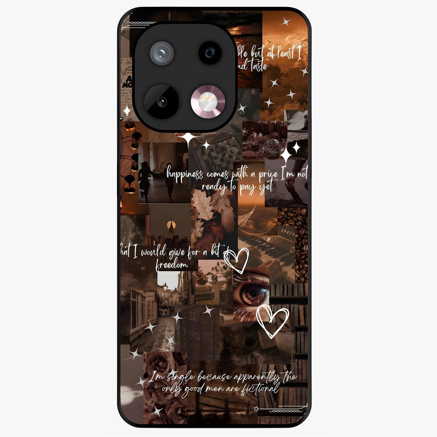 Bittersweet Aesthetic Chaos Glass Case showing flat back view with artistic chaotic aesthetic design and glossy glass finish.