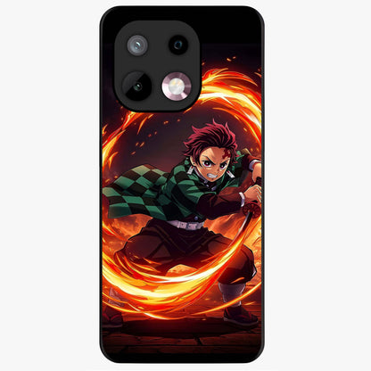 Blazing Sword Resolve Glass Case showing flat back view with fiery sword artwork and glossy glass finish.