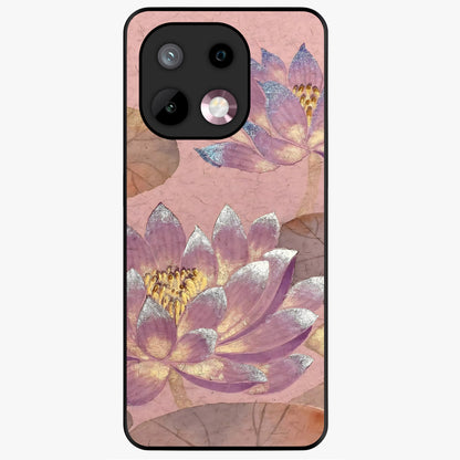 Blossom Mist Lotus Glass Case showing flat back view with serene lotus blossom artwork and glossy glass finish.