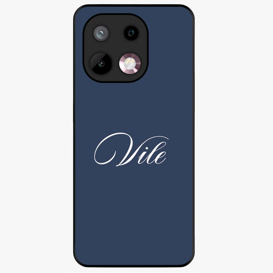 Blue Background Personalized Custom Name Glass Case showing flat back view with minimal blue background and custom name design.