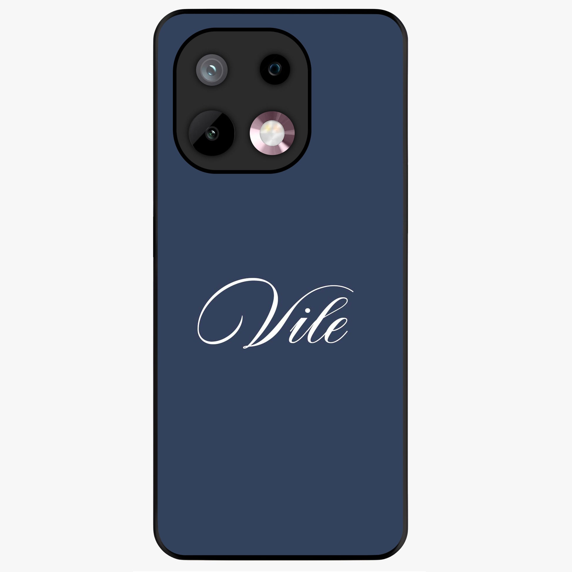Blue Background Personalized Custom Name Glass Case showing flat back view with minimal blue background and custom name design.