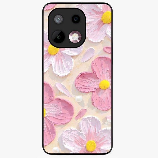 Blush Bloom Texture Glass Case showing flat back view with soft blush floral texture artwork and glossy glass finish.