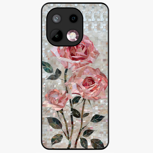 Blush Mosaic Bloom Glass Case showing flat back view with mosaic floral bloom artwork and glossy glass finish.