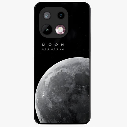 Cosmic Moon Glow Glass Case showing flat back view with glowing moon artwork and glossy glass finish.