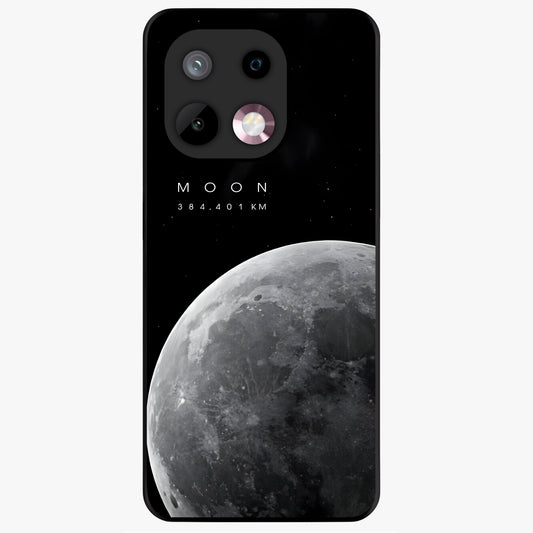 Cosmic Moon Glow Glass Case showing flat back view with glowing moon artwork and glossy glass finish.