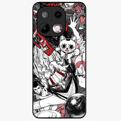 Crimson Chaos Panel Glass Case showing flat back view with bold crimson abstract artwork and glossy glass finish.