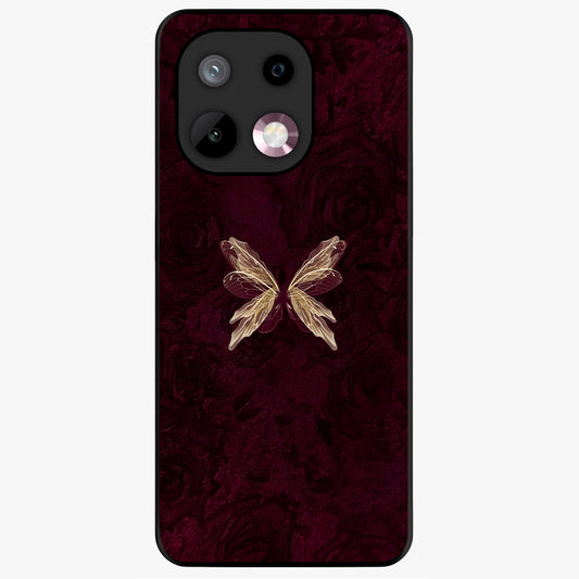 Crimson Fade Butterfly Glass Case showing flat back view with fading butterfly artwork and glossy glass finish.