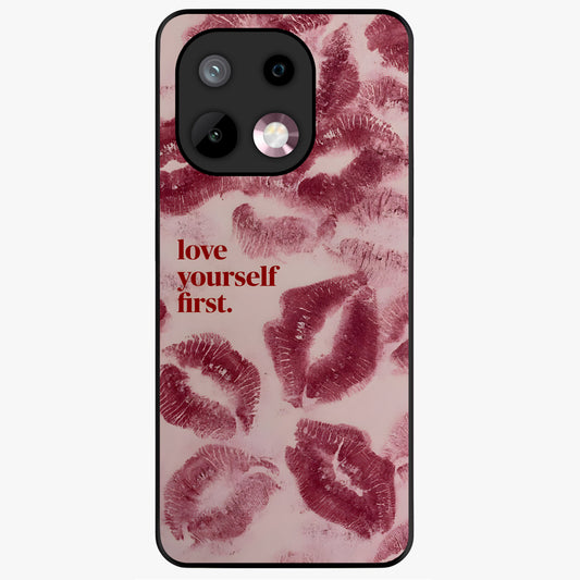 Crimson Kiss Love Glass Case showing flat back view with romantic crimson themed artwork and glossy glass finish.