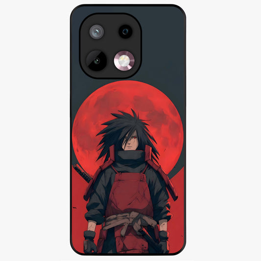 Crimson Moon Warlord Glass Case showing flat back view with mystical moon warrior artwork and glossy glass finish.