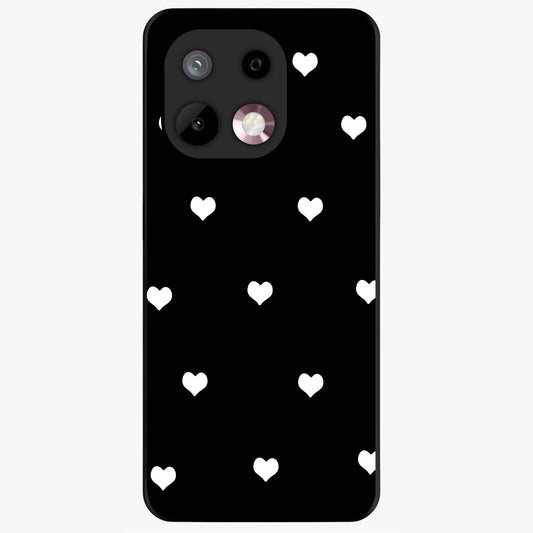 Cute And Simple White Hearts Glass Case showing flat back view with minimal white heart pattern and glossy glass finish.