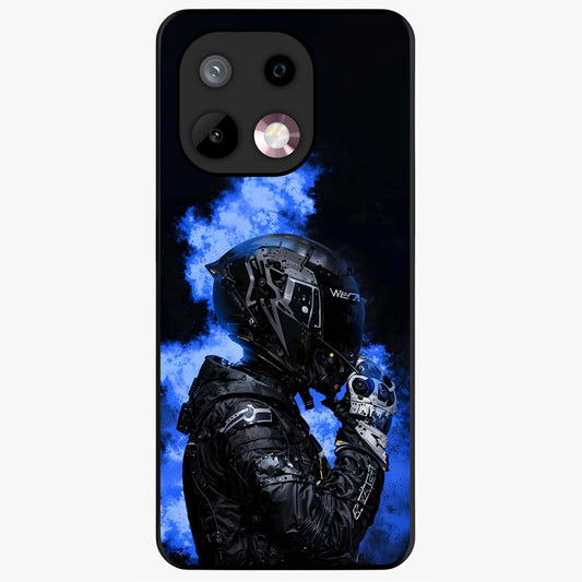 Cyber Sentinel Protocol Glass Case showing flat back view with futuristic cyber themed artwork and glossy glass finish.