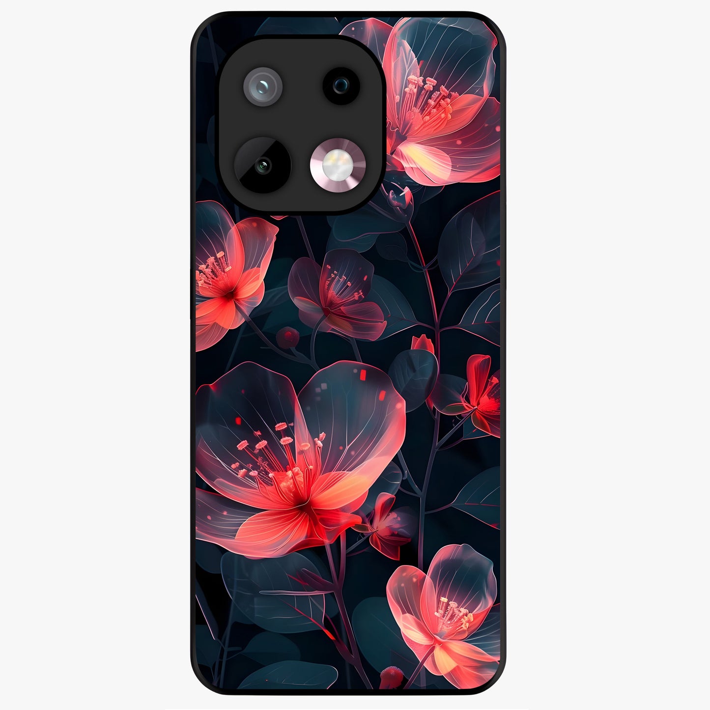 Dark Shade of Flower Glass Case showing flat back view with elegant dark floral artwork and glossy glass finish.