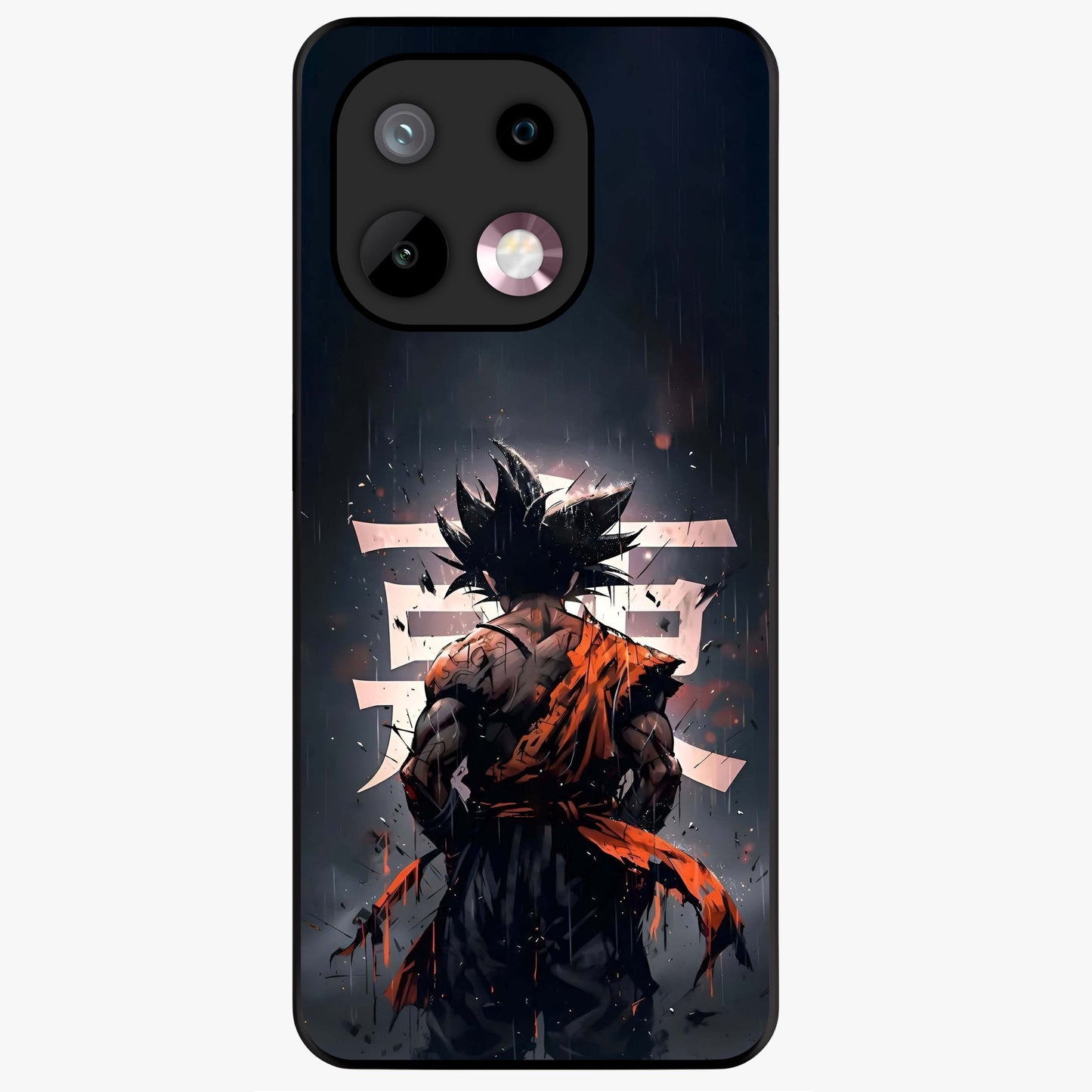 Dark Warrior In Rain Glass Case showing flat back view with warrior artwork in rainy atmosphere and glossy glass finish.