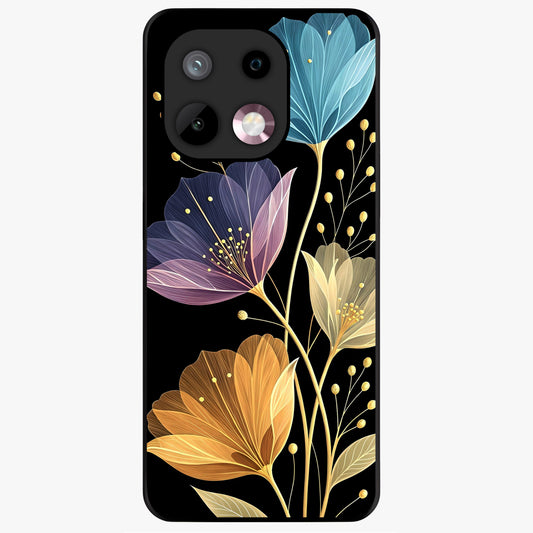 Delicate Multicolor Flowers Glass Case showing flat back view with vibrant floral artwork and glossy glass finish.