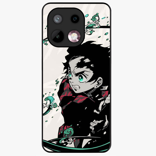 Demon Slayer Glass Case showing flat back view with bold anime inspired artwork and glossy glass finish.