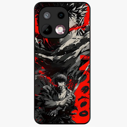 Demon Sword Resolve Glass Case showing flat back view with fierce sword warrior artwork and glossy glass finish.