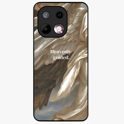 Divine Winged Grace Glass Case showing flat back view with elegant wing inspired artwork and glossy glass finish.