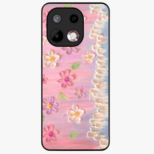 Dreamy Painted Garden Glass Case showing flat back view with artistic painted floral garden artwork and glossy glass finish.