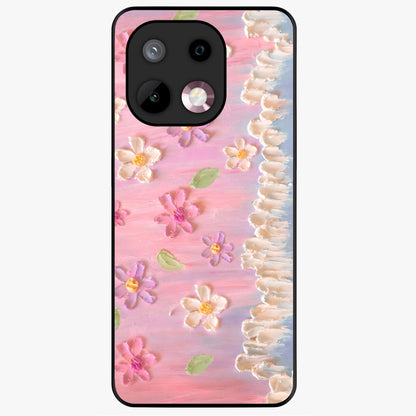 Dreamy Painted Garden Glass Case showing flat back view with artistic painted floral garden artwork and glossy glass finish.
