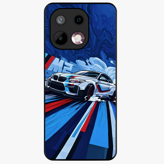 Drift Power Rush Glass Case showing flat back view with dynamic racing inspired artwork and glossy glass finish.