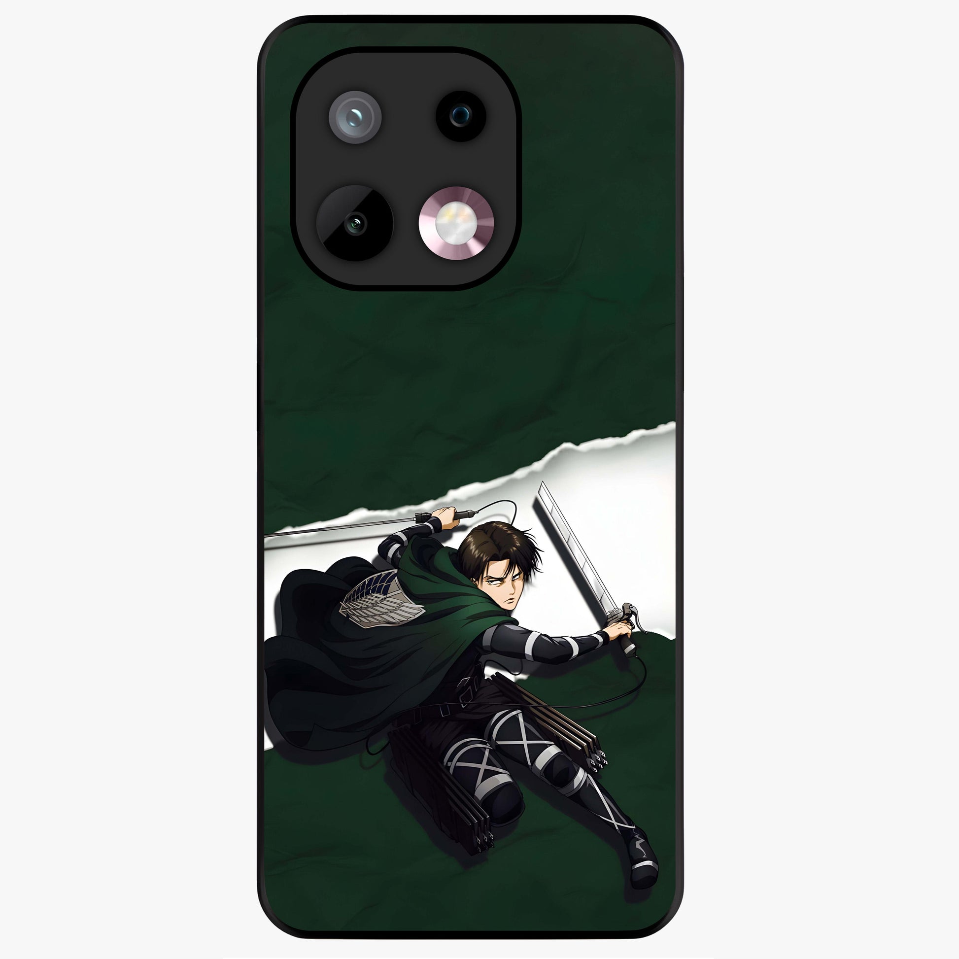 Emerald War Vanguard Glass Case showing flat back view with powerful warrior themed artwork and glossy glass finish.
