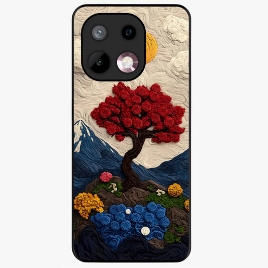 Eternal Nature Tapestry Glass Case showing flat back view with intricate nature tapestry artwork and glossy glass finish.