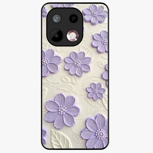 Floral Wall Art With Purple Flowers Glass Case showing flat back view with purple flower artwork and glossy glass finish.