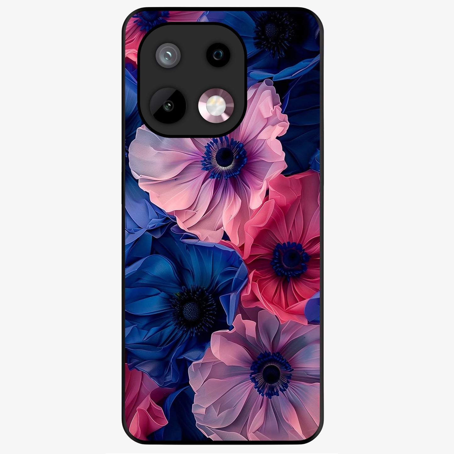 Flower Paper Art Pattern Glass Case showing flat back view with paper cut style floral artwork and glossy glass finish.
