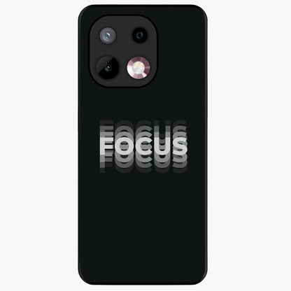 Focus Mode On Glass Case showing flat back view with bold motivational typography design and glossy glass finish.