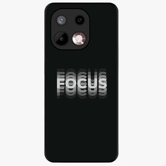 Focus Mode On Glass Case showing flat back view with bold motivational typography design and glossy glass finish.