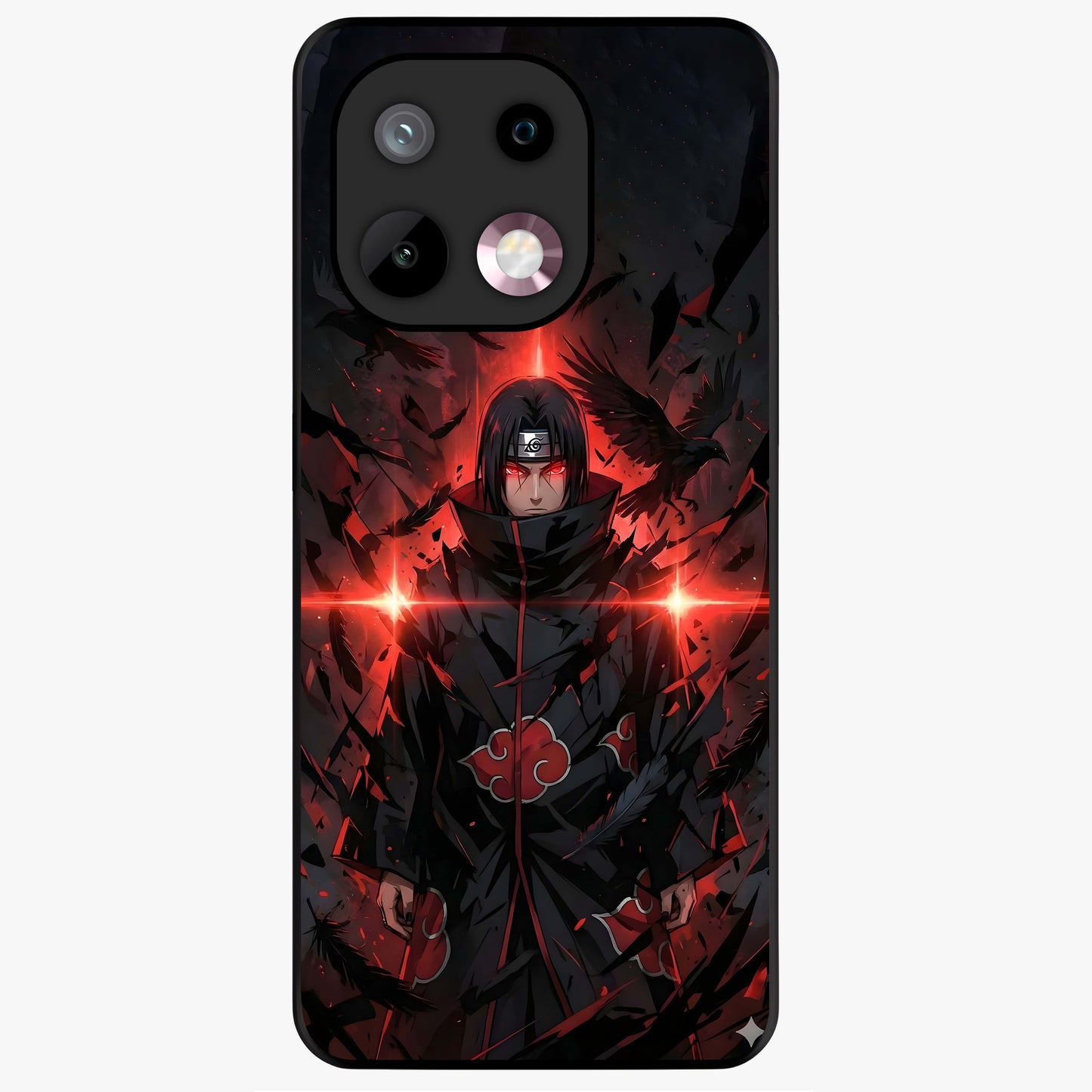 Focused Blade Discipline Glass Case showing flat back view with warrior sword themed artwork and glossy glass finish.