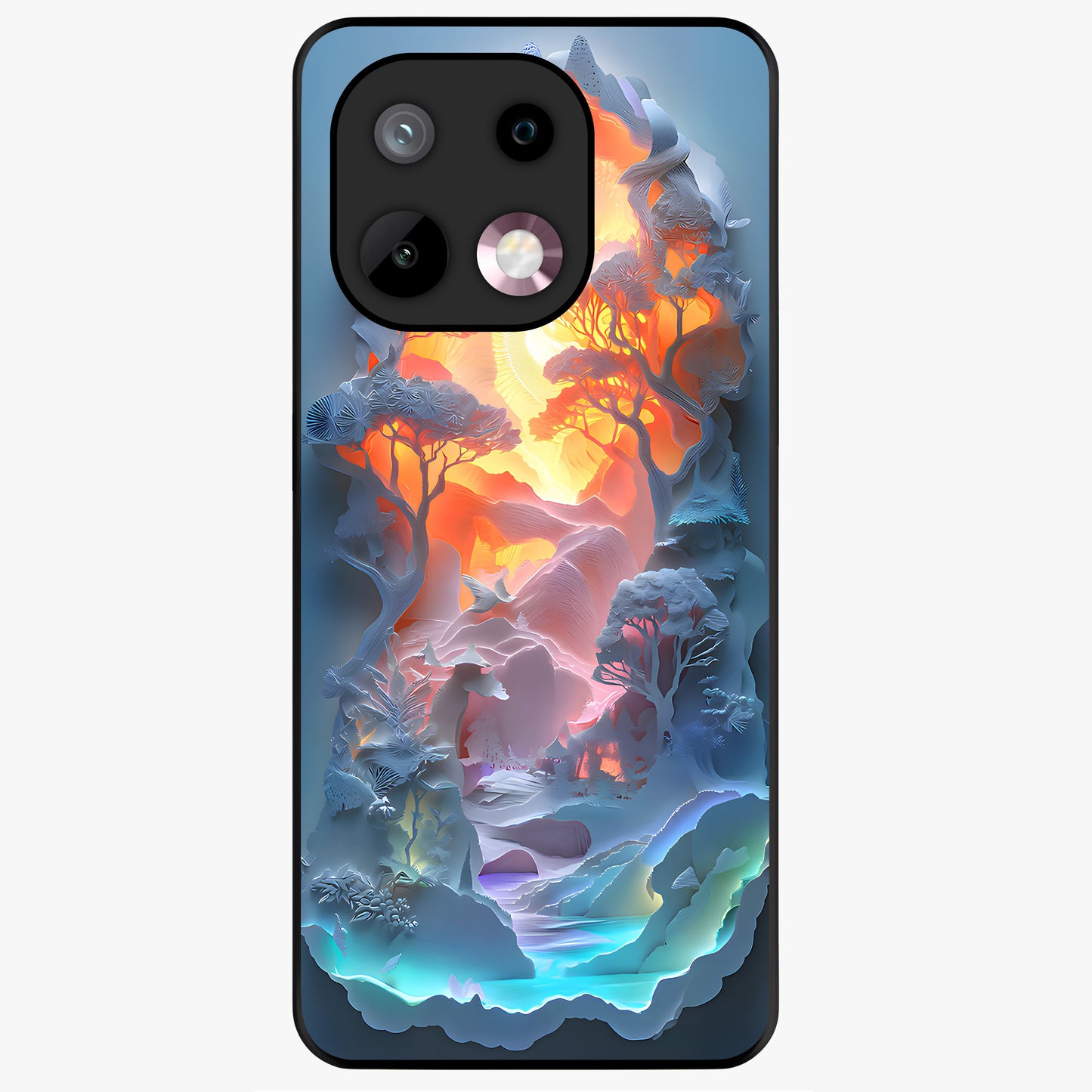 Glow Forest Portal Glass Case showing flat back view with glowing forest portal artwork and glossy glass finish.